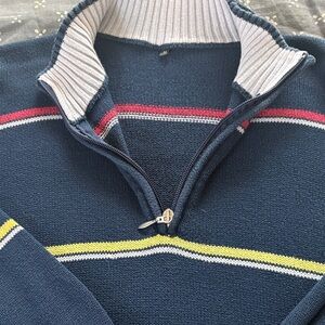 Men's Navy Striped Sweater with Half-Zip